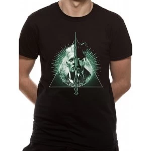 Image of Crimes Of Grindelwald - Deathly Hallows Split Mens Medium T-Shirt - Black