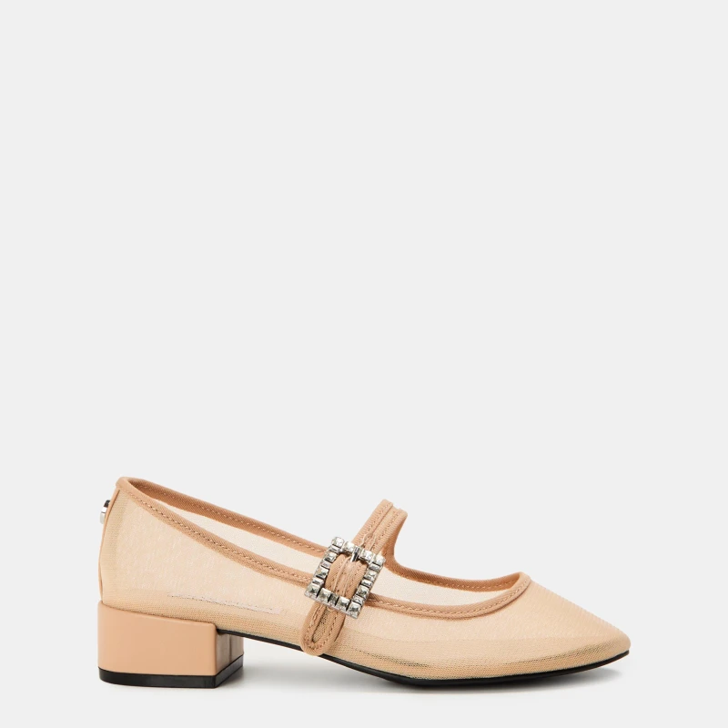 Image of Steve Madden Womens Champaign Block Heel Court Shoes Nude Mesh female 5 (38)