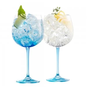 Image of Galway Crystal Blue Gin Glass Pair Blue