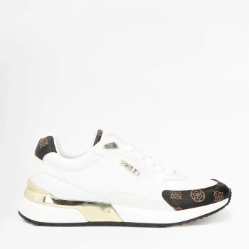 image of Guess Womens Moxea Leather Running Style Trainers - White/Brown - UK 4