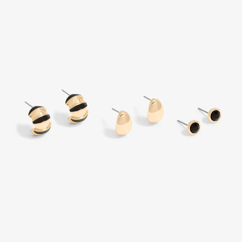 Image of Mood Gold Back Enamel Mixed Hoop Earrings - Pack Of 3 Gold female