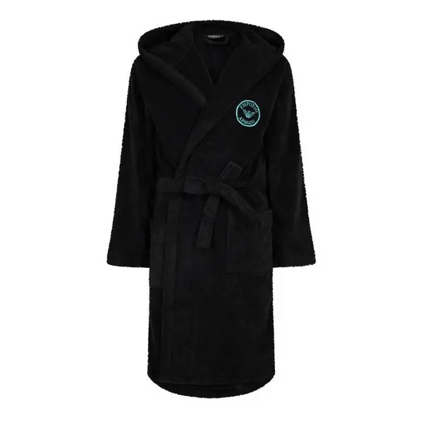 image of Emporio Armani Mens Woven Bathrobe - Black M