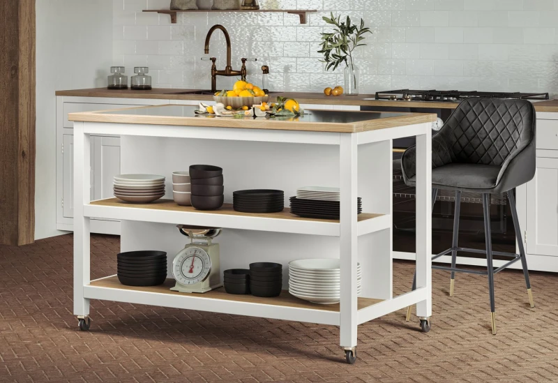 Image of Baumhaus Kitchen Island (White) Open with Breakfast Bar in White White Unisex
