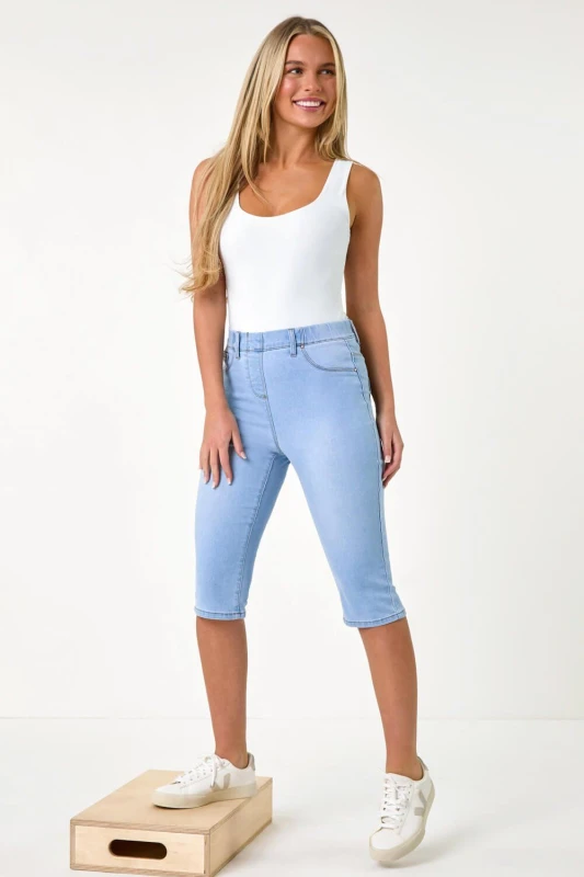 Image of Roman Womens Stretch Knee Length Pedal Pusher in Light Blue Size: 12 Light Blue Female 12
