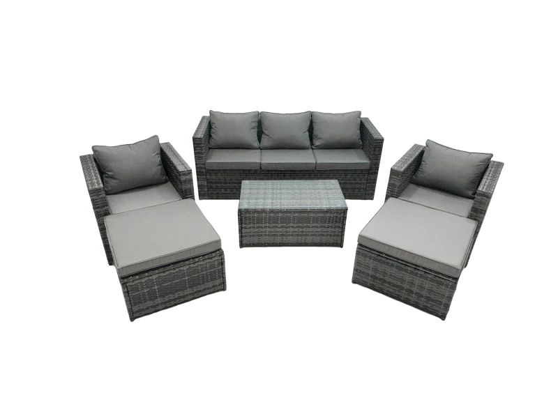Image of Fimous 7-seater Patio Coffee Table Sofa Set with 2 Big Footstools in Dark Grey Dark Grey Unisex