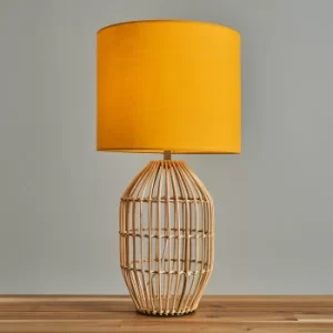 Image of Hollins Small Natural Rattan Table Lamp with Mustard Reni Shade