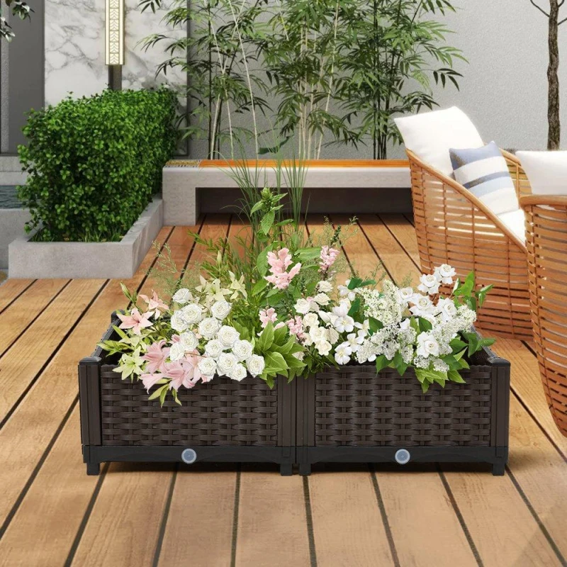 Image of LIFE IDEAS Outdoor Rectangular Planting Box Brown unisex 4pcs