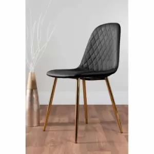 Image of Furniture Box 2 x Corona Faux Leather Gold Metal Leg Contemporary Dining Kitchen Chairs Set