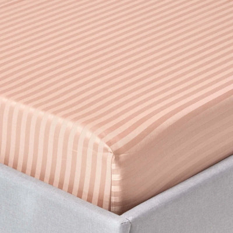 Image of Homescapes Taupe Beige Egyptian Cotton Satin Stripe Fitted Sheet 330 Tc, Single