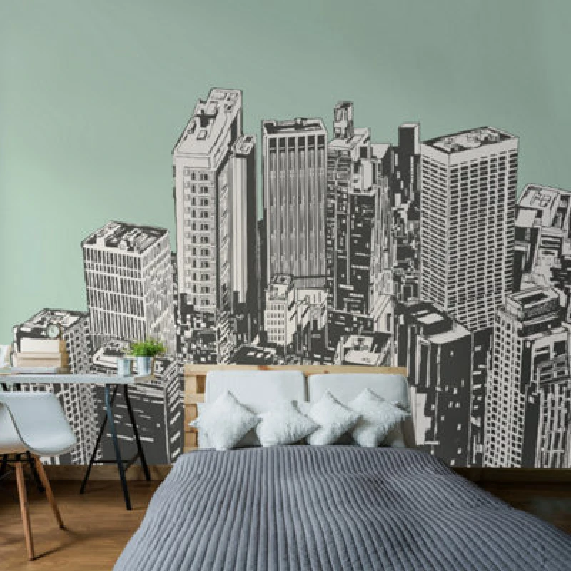 Image of Origin Murals Urban City Skyscrapers Mint Green Matt Smooth Paste The Wall Mural 300Cm Wide X 240Cm High