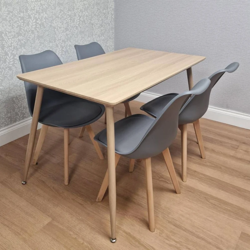 Image of Kosy Koala Modern Rectangle Wood Effect Dining Table Set With 4 Grey Plastic Chairs Dining Room Furniture