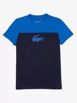 image of Lacoste Boys Colour Block T-Shirt - Navy/Marine Blue, Navy/Marine Blue, Size 16 Years