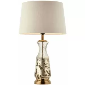 image of Modern Table Lamp Hammered Volcano Ombre Glass & White Linen Shade Bedside Light