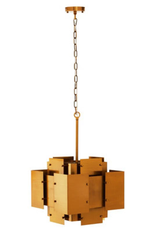 Image of Orsina Modern Brass Finish Pendant Light, Four Bulb Metal Chandelier With Bold Square Frames, Overlapping Bands