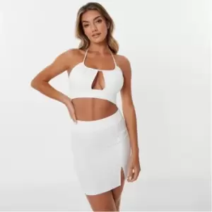 image of Jack Wills Ruched Halter Crop Top - White