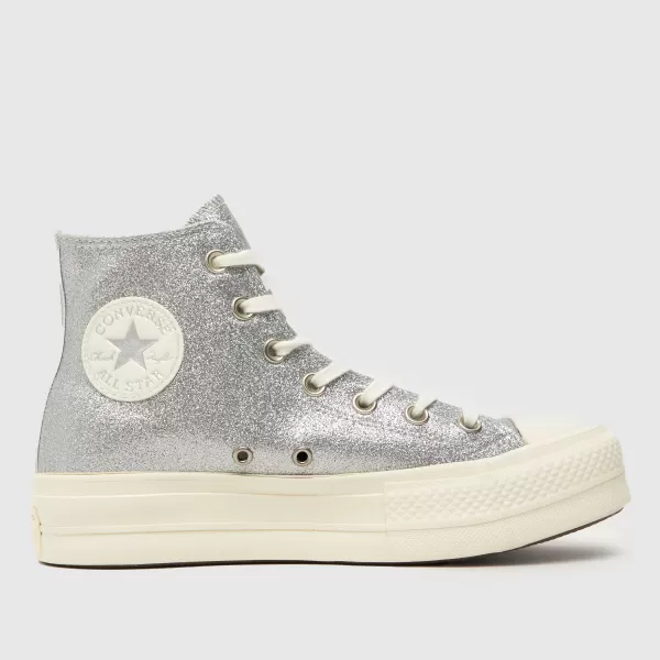 Image of Converse all star lift hi sparkle trainers in silver Silver UK 6 (EU 39)