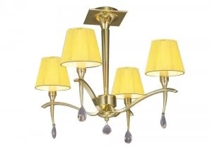 image of Semi Flush Ceiling Round 4 Light E14, Polished Brass with Amber Cream Shades And Clear Crystal