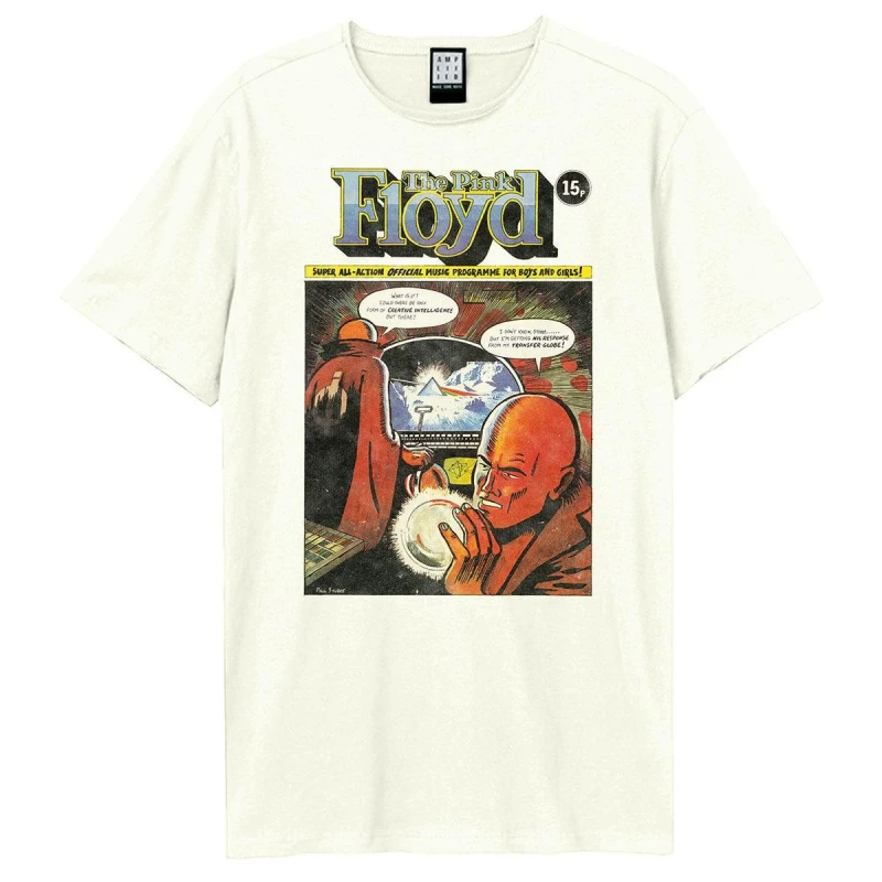 Image of Amplified Amplified Men Official Music Programme Pink Floyd Vintage T-Shirt in White Size: Small White S Male 5063470958108