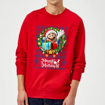 Image of Nintendo Super Mario Happy Holidays Mario Christmas Sweatshirt - Red - XXL