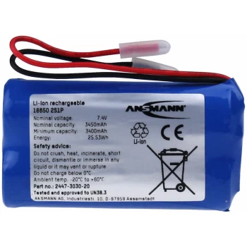 image of 2447-3030-20 Li-Ion Battery Pack 7.4V / 3450mAh with PTC - Ansmann