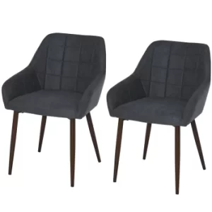 Image of HOMCOM 2 Pieces Linen-Touch Fabric Dining Chair with Grid Pattern Cushion and Backrest, Mid Back Leisure Chair with Steel Leg, Sponge Padded Armchair