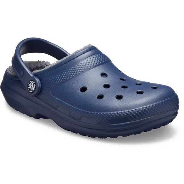 image of Crocs Mens Classic Lined Slip On Lightweight Clog Slippers UK Size 10 (EU 45) Navy/Charcoal CRC314-NVYCH-10