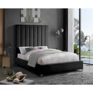 Image of Alexo Upholstered Beds - Plush Velvet, Double Size Frame, Black - Black