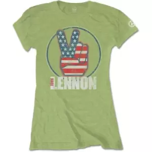 John Lennon - Peace Fingers US Flag Ladies XX-Large T-Shirt - Green