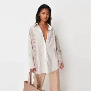 Missguided Oversized Check Spliced Shirt - Cream