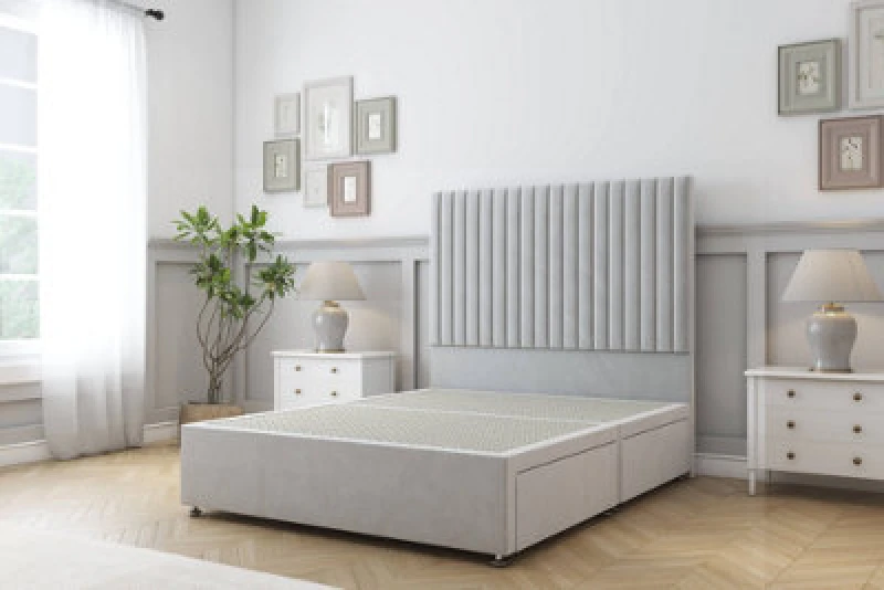 Image of Sloomy Manhattan Silver Plush Divan Bed Base No Drawers With 26" Strutted Headboard 2'6 Small Single