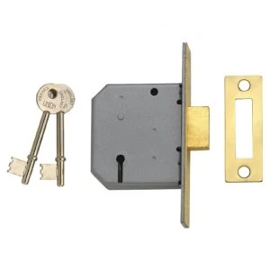 image of Union 2177 3 Lever Mortice Deadlock Polished Brass 77.5mm 3" Visi