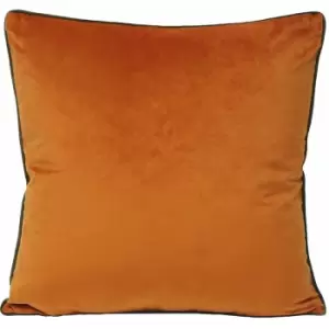 image of Riva Paoletti Meridian Faux Velvet Piped Cushion Cover, Pumpkin/Mocha, 55 x 55 Cm