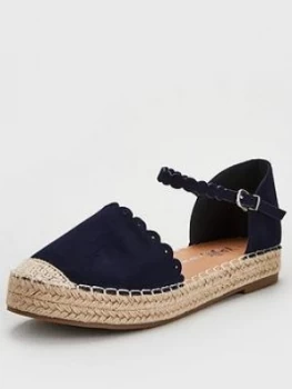 image of Wallis Wide Fit Scallop Detail Espadrilles - Navy, Size 4, Women