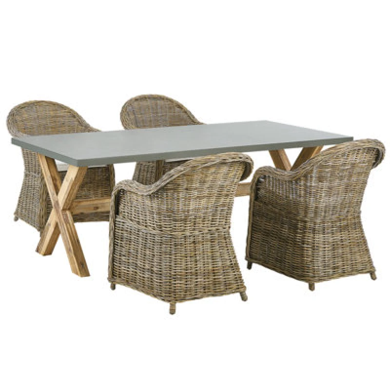 Image of Beliani Garden Dining Set 4 Seater Susua/olbia With Cushions Concrete Light Brown