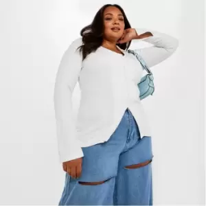 image of Missguided Plus Size Rib Plunge Collared Shirt - Cream