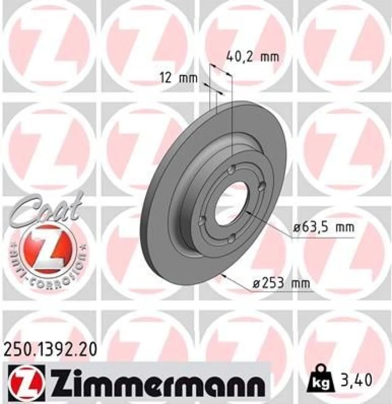 Image of ZIMMERMANN Brake disc ZIMMERMANN 250.1392.20