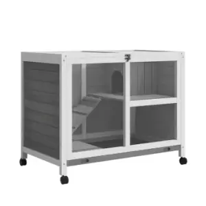 Image of Pawhut Solid Wood Rabbit Hutch & Pet House Indoor W/ Ramp - Grey