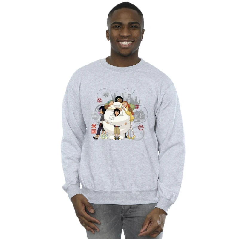 Image of Disney Men Big Hero 6 Baymax Group Hug Sweatshirt in Grey Size: Small Grey S Male 5059934884489