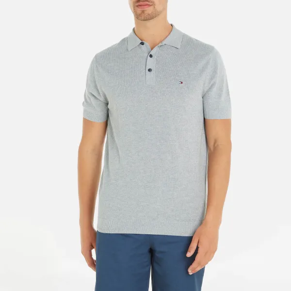 Image of Tommy Hilfiger Chain Ridge Structure Cotton Polo Shirt - XXL Grey Tops male MW0MW33512P01 XXL