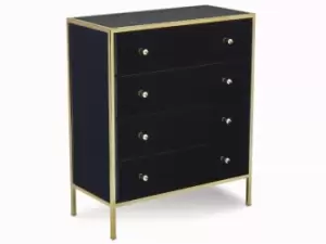 image of Birlea Fenwick Black Glass and Gold 4 Drawer Chest of Drawers Assembled