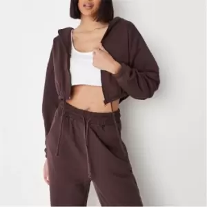 image of Missguided Zip Through Cropped Hoodie - Brown