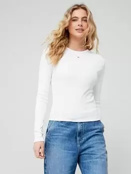 Image of Tommy Jeans Baby Essential Ribbed Long Sleeve T-Shirt - White, Size L, Women