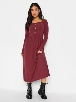 Image of PixieGirl Petite Berry Long Sleeve Rib Button Midaxi Dress, Red, Size 16, Women