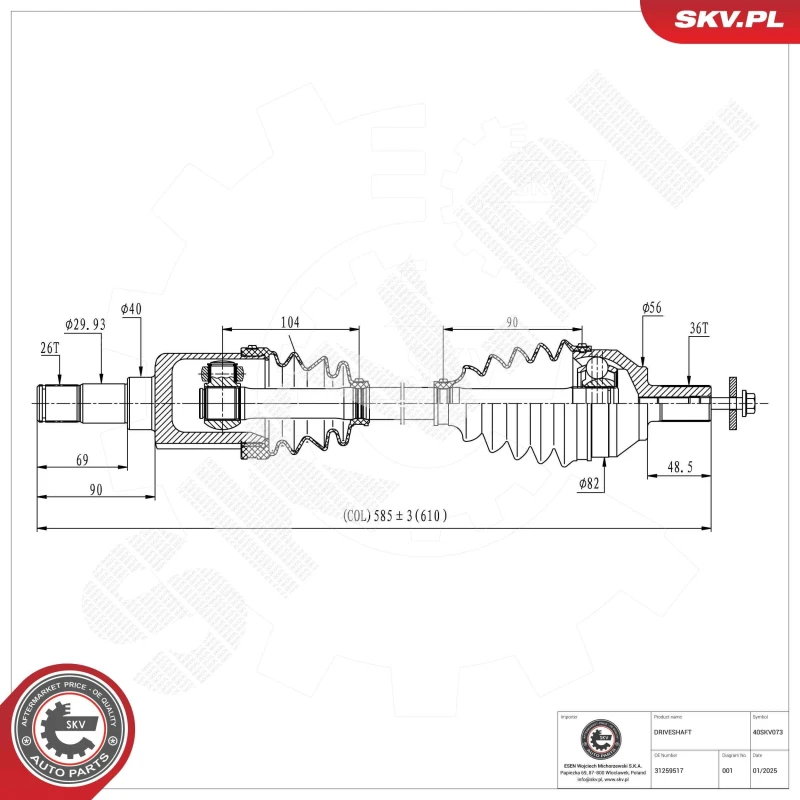 Image of ESEN SKV Drive shaft ESEN SKV 40SKV073