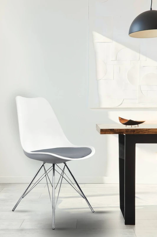 Image of Fusion Living Soho Plastic Dining Chair with Chrome Metal Legs Dark Grey