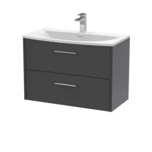 image of Hudson Reed Juno 800mm Wall Hung 2 Drawer Vanity & Curved Basin - Graphite Grey