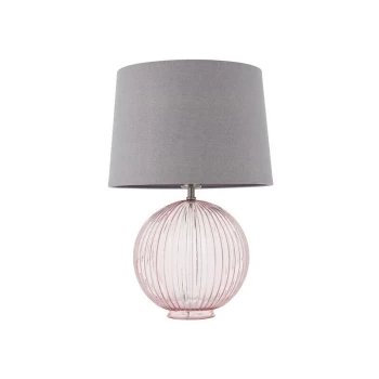 Image of Endon Lighting Jemma & Mia - Table Lamp Dusky Pink Ribbed Glass & Charcoal Linen 1 Light IP20 - E27