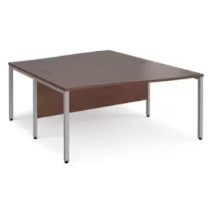 image of Office Desk 2 Person Wave Desk 1600mm Walnut Tops With Silver Frames Maestro 25