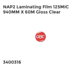 image of GBC NAP2 Laminating Film 125mic 940mm x 60m Gloss Clear