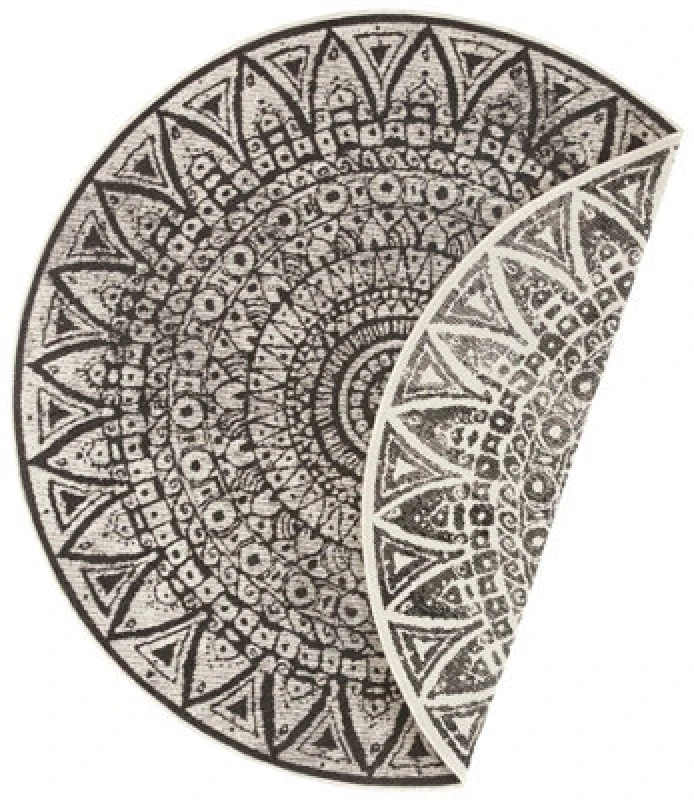 Image of The Rugs Lilja Vintage Round Rug Indoor Outdoor Reversible Durable Easy Care In Black